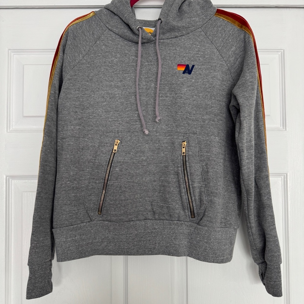 AVIATOR NATION | PERFECT CONDITION gray women's hoodie with velvet stripes XS